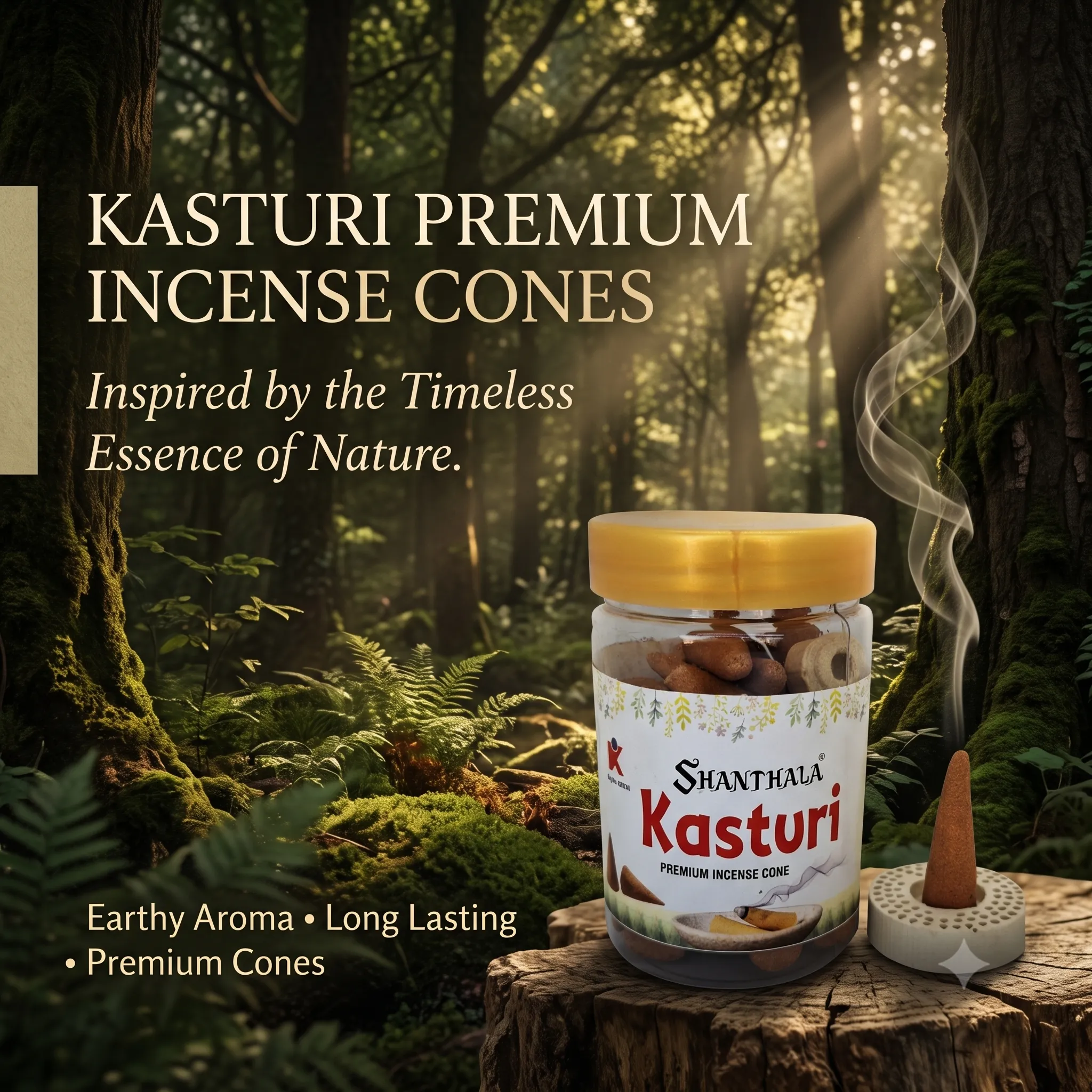 Shanthala Kasturi Premium Incense Cones Round Jar 90g - Image 2