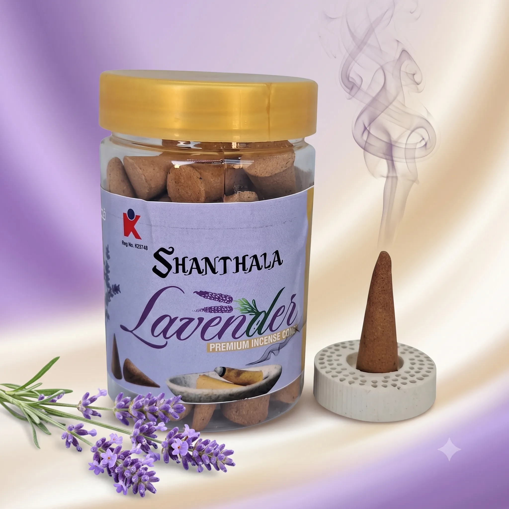 Shanthala Lavender Premium Incense Cones Round Jar 90g