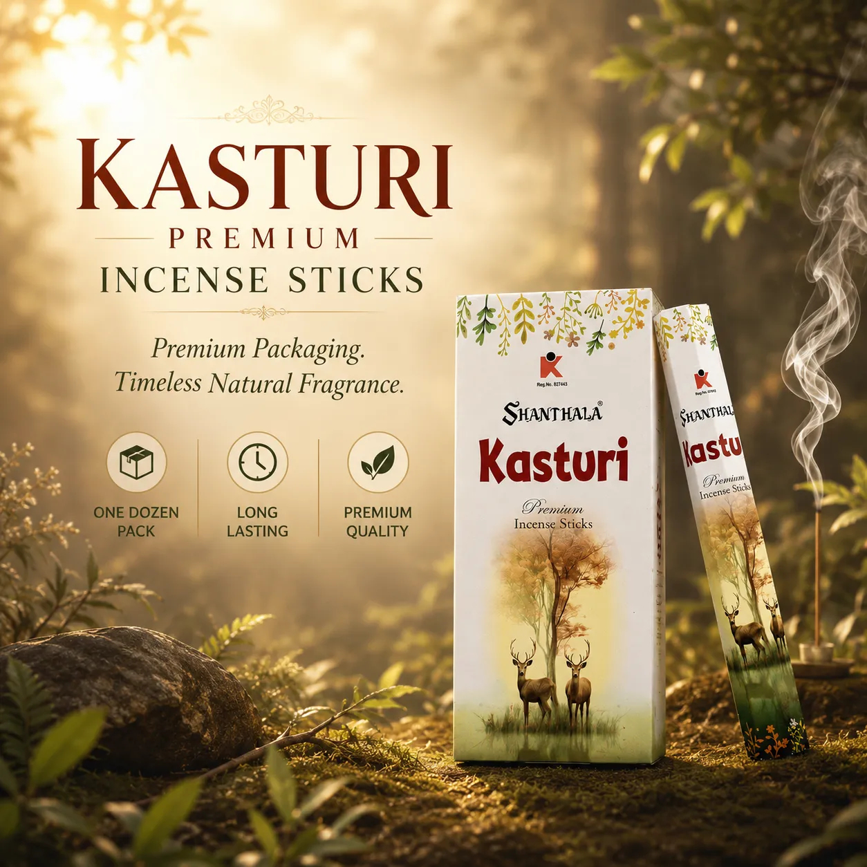 Shanthala Kasturi Premium Incense Sticks – One Dozen Outer Hexagon Pack - Image 2