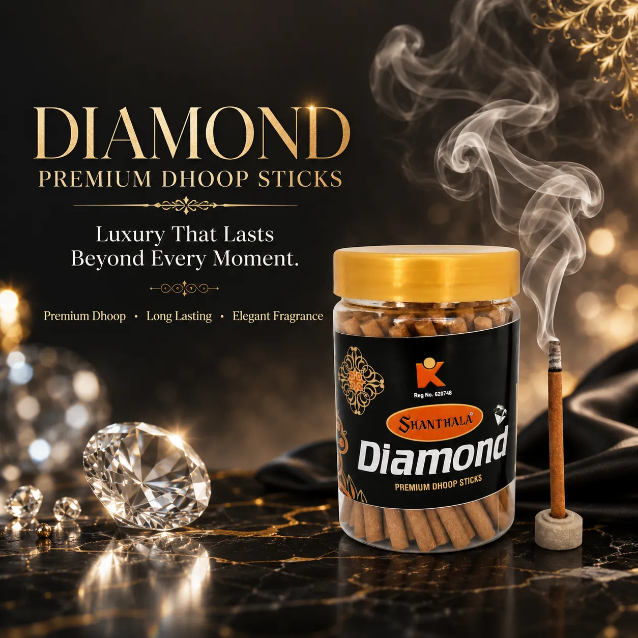 Shanthala Diamond Premium Dhoop Sticks Jar 90g - Image 2