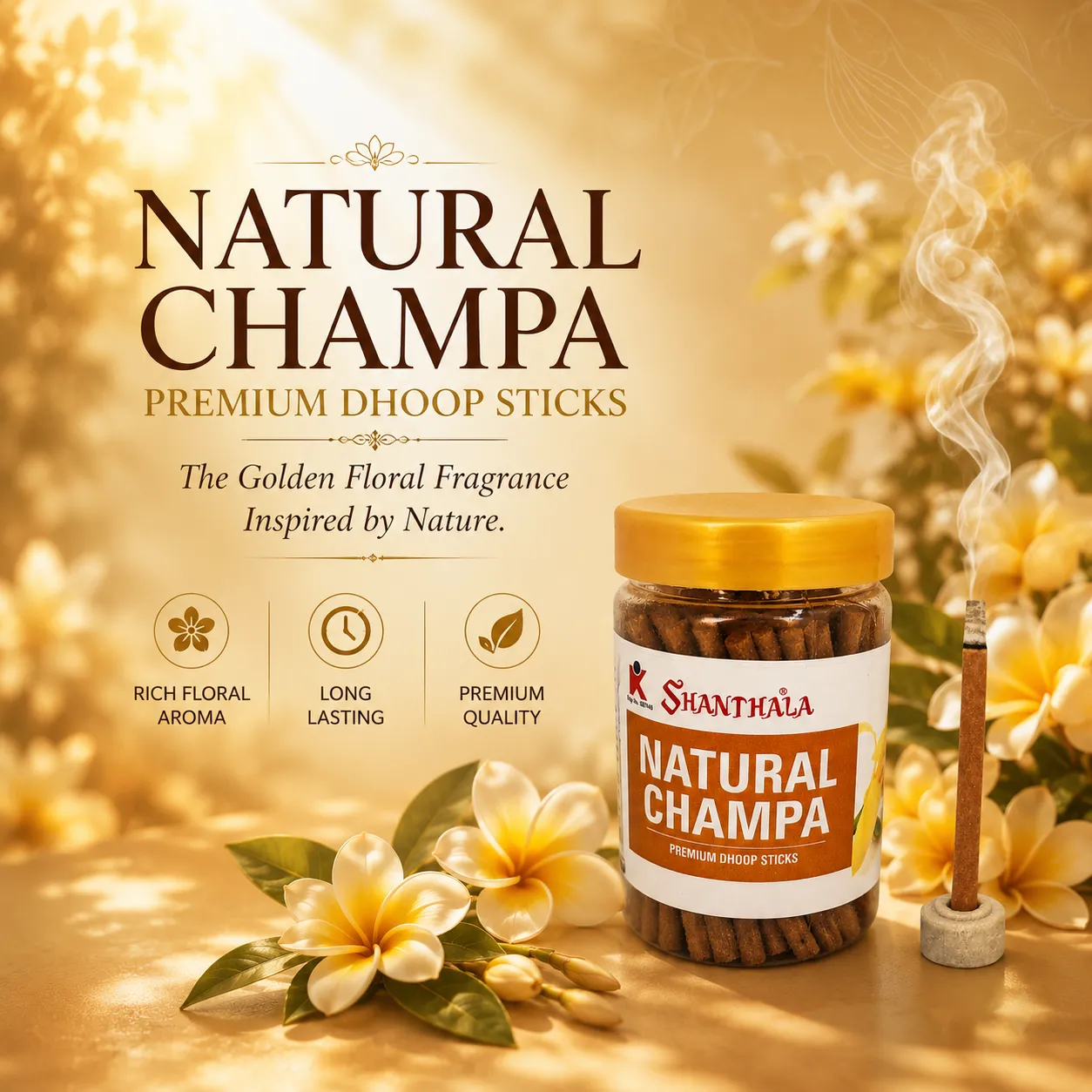 Shanthala Natural Champa Premium Dhoop Sticks Jar 90g - Image 2