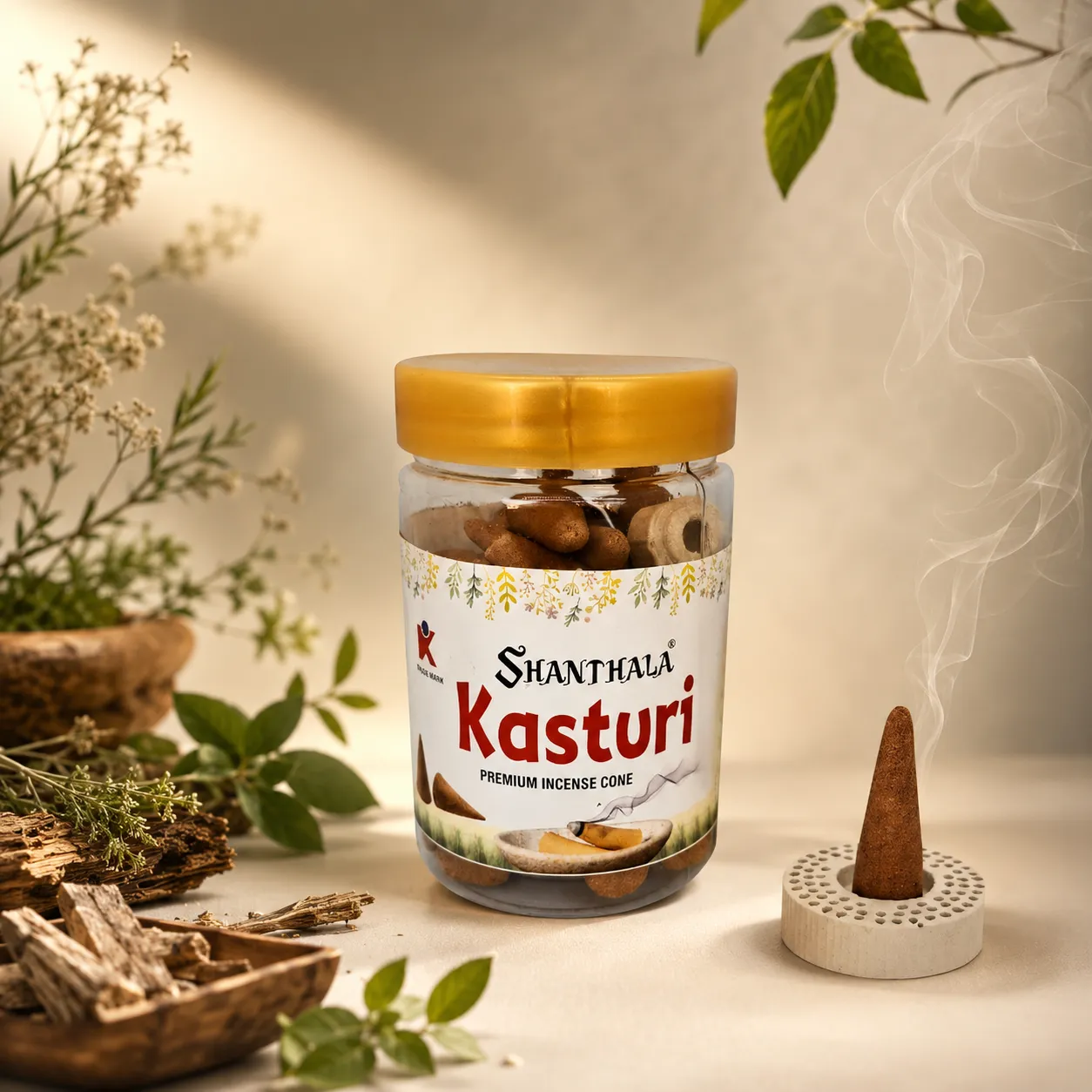 Shanthala Kasturi Premium Incense Cones Round Jar 90g