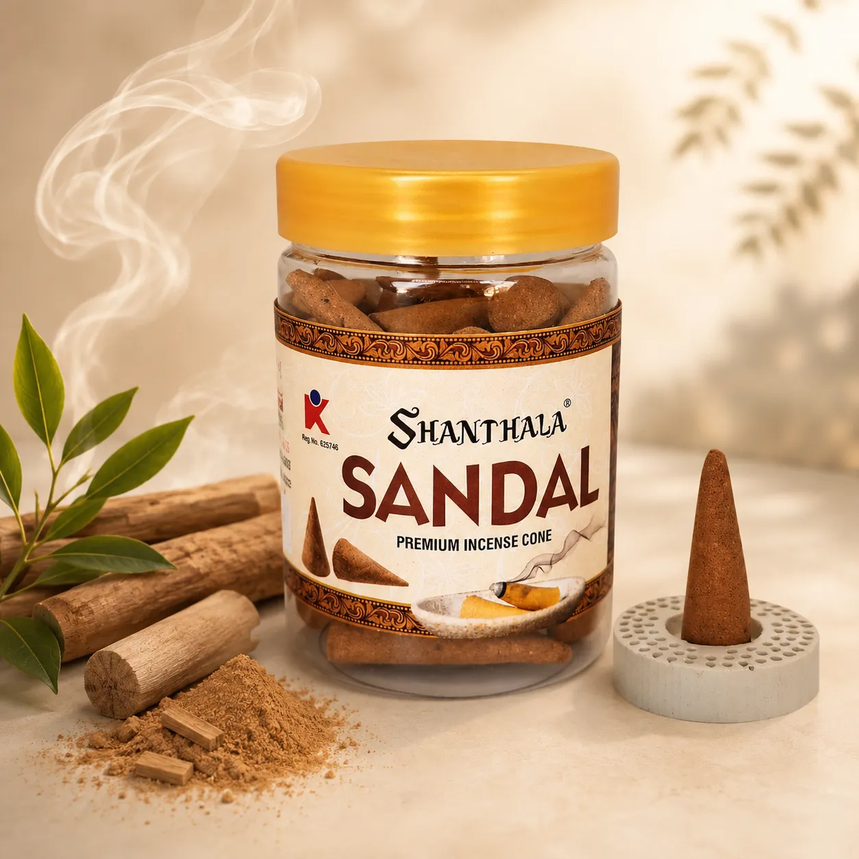 Shanthala Sandal Premium Incense Cones Round Jar 90g