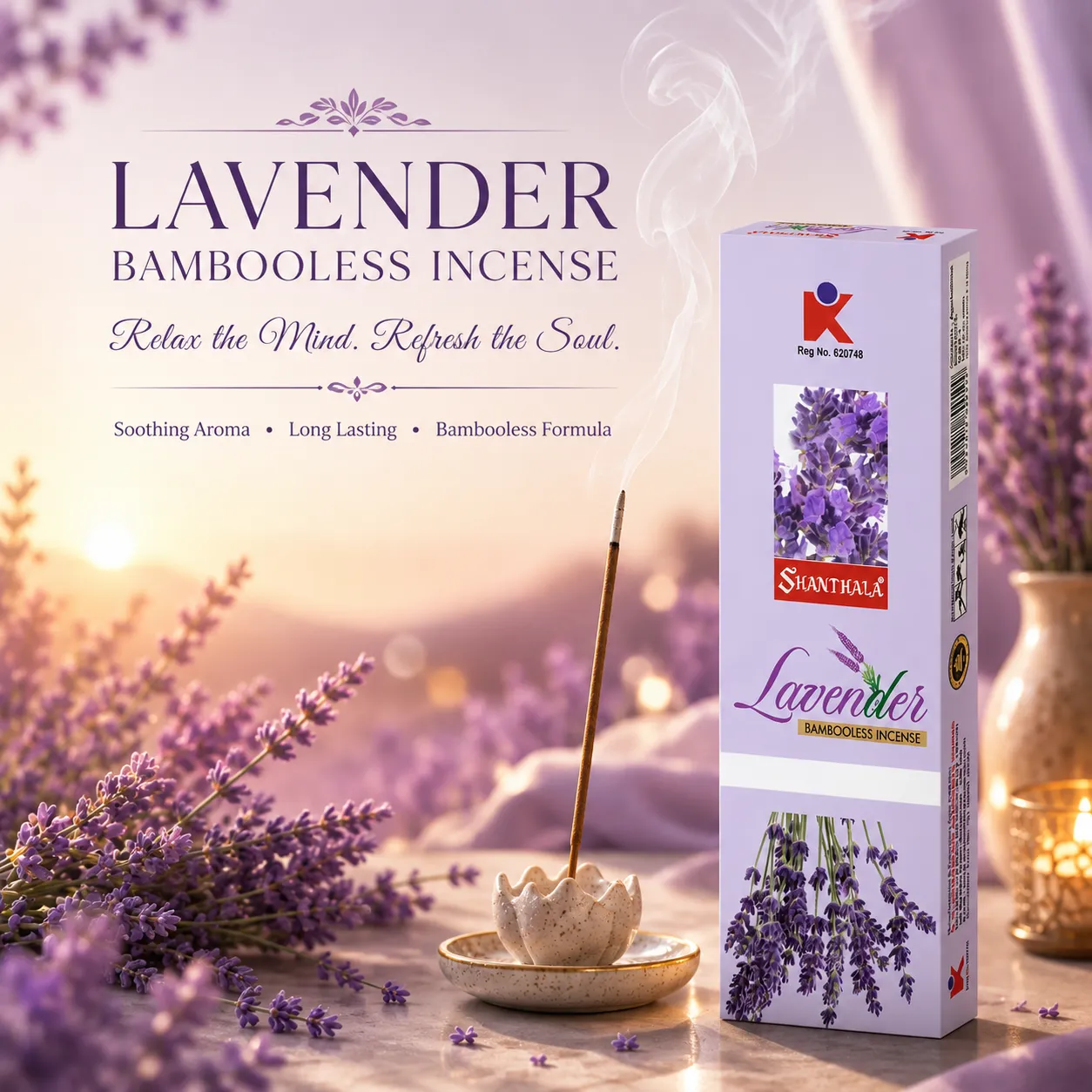 Shanthala Lavender Bambooless Incense Sticks 90g - Image 2