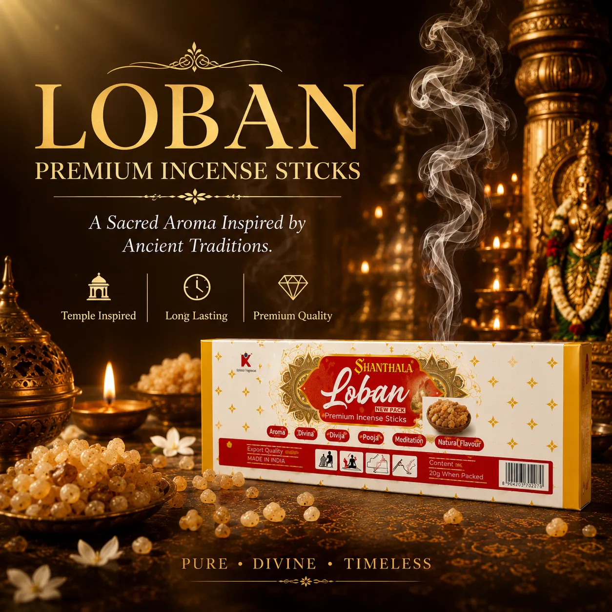 Shanthala Loban Premium Pouches 6pc Dangler Incense Sticks 22g - Image 2