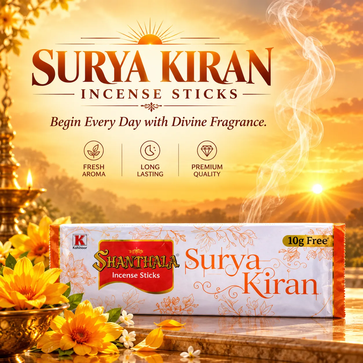 Shanthala Surya Kiran Premium Pouches 6pc Dangler Incense Sticks 50g - Image 2