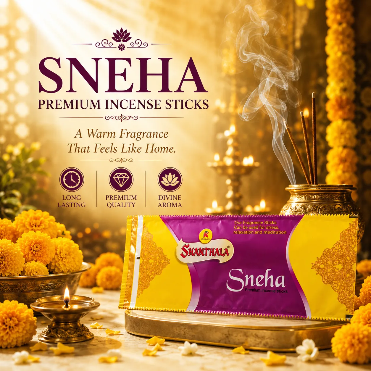 Shanthala Sneha Premium Pouches 6pc Dangler Incense Sticks 22g - Image 2