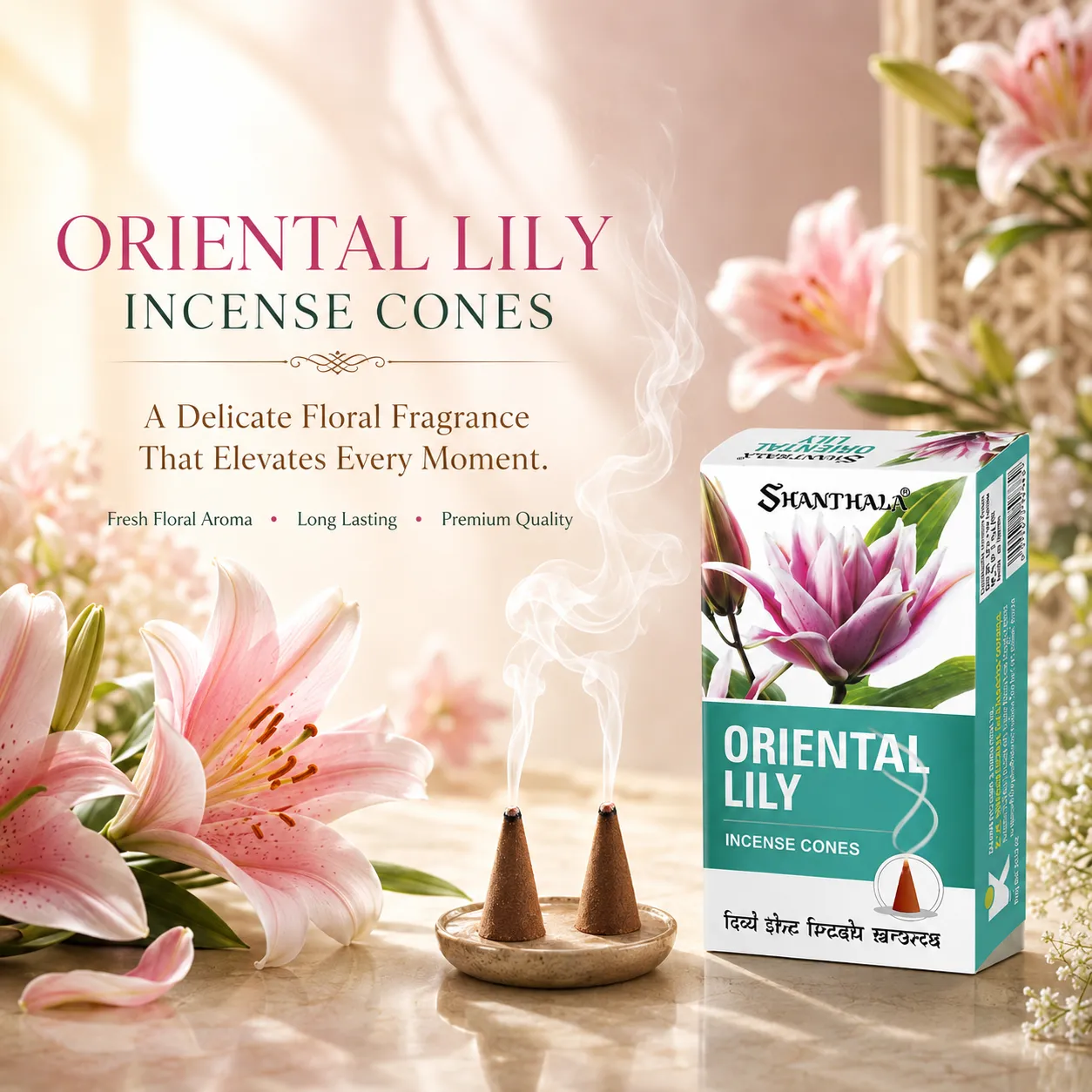 Shanthala Oriental Lily Premium Incense Cones 25g - Image 2