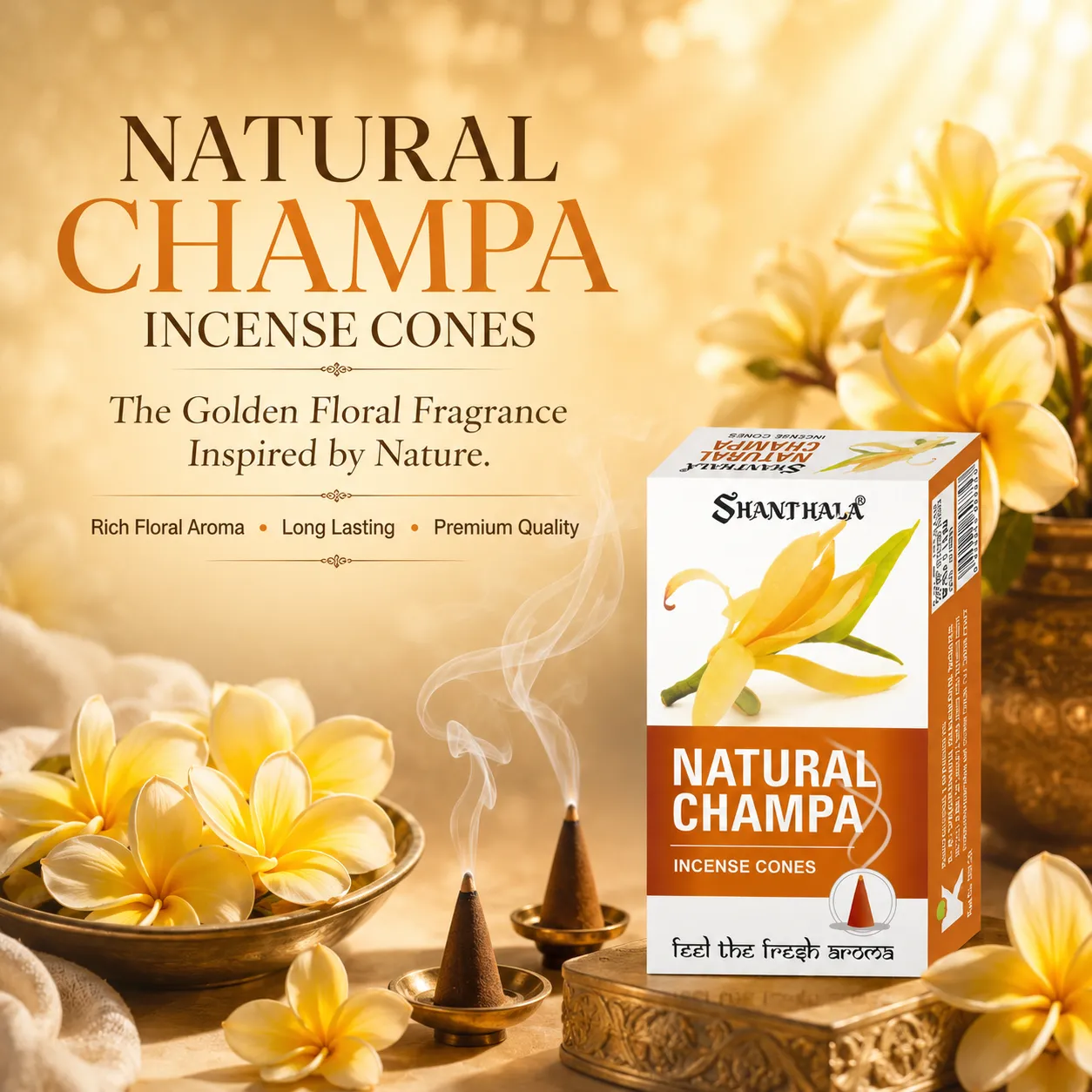 Shanthala Natural Champa Premium Incense Cones 25g - Image 2