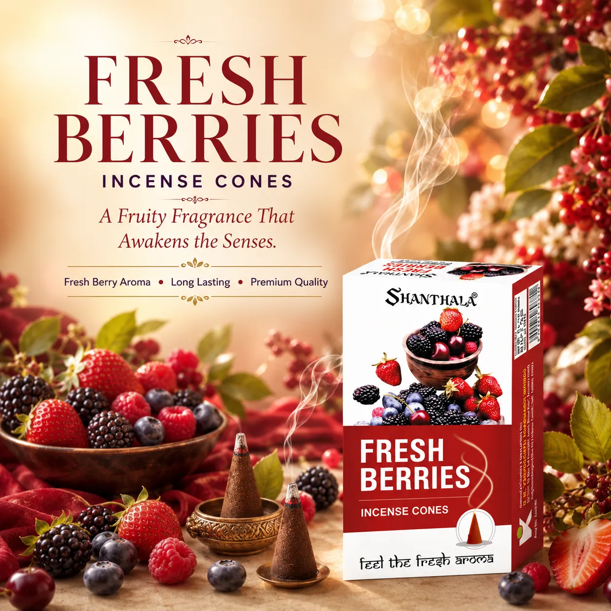 Shanthala Fresh Berries Premium Incense Cones 25g - Image 2