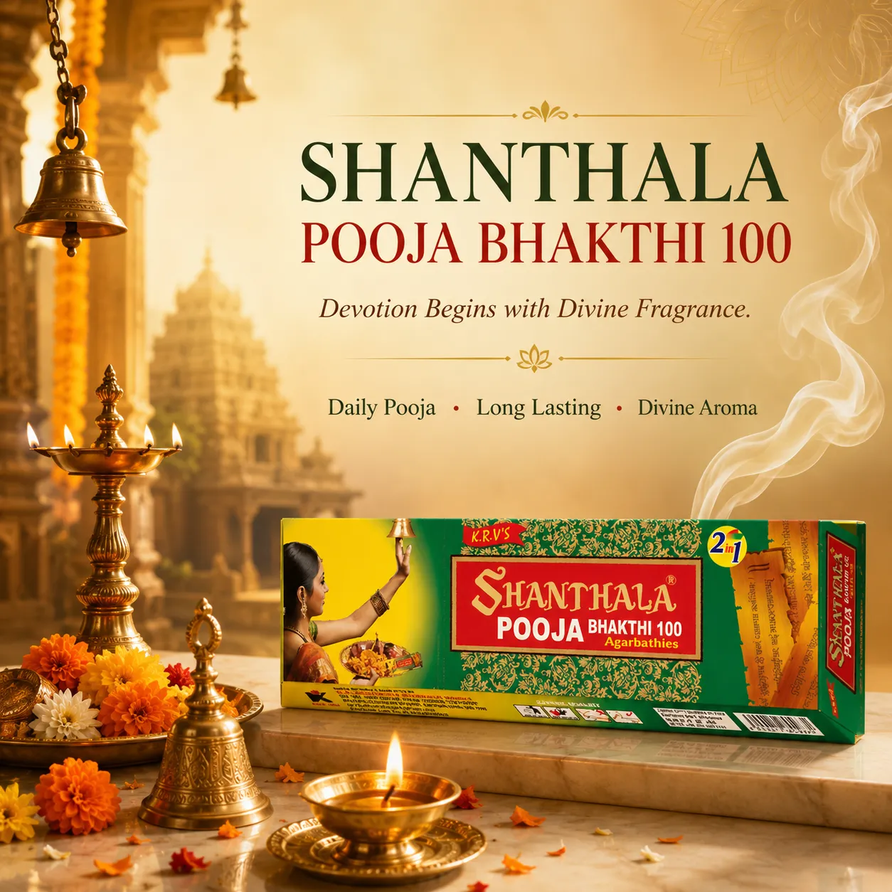 Shanthala Pooja Bhakthi 100 Economy Boxes Incense Sticks 80g - Image 2