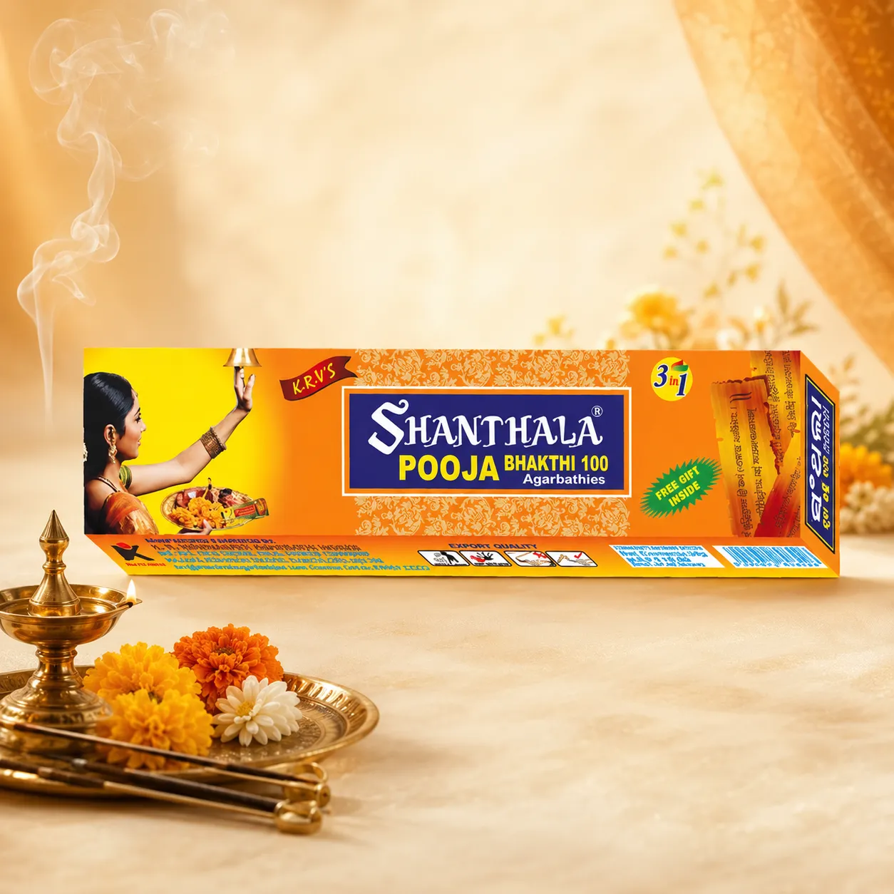 Shanthala Pooja Bhakthi 100 3 in 1 Economy Boxes Incense Sticks 80g
