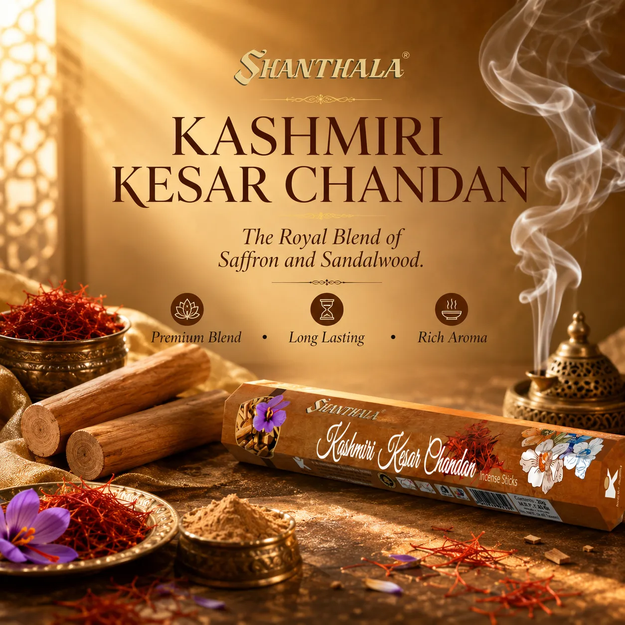 Shanthala Kashmiri Kesar Chandan Hexagon Range Incense Sticks 13g - Image 2
