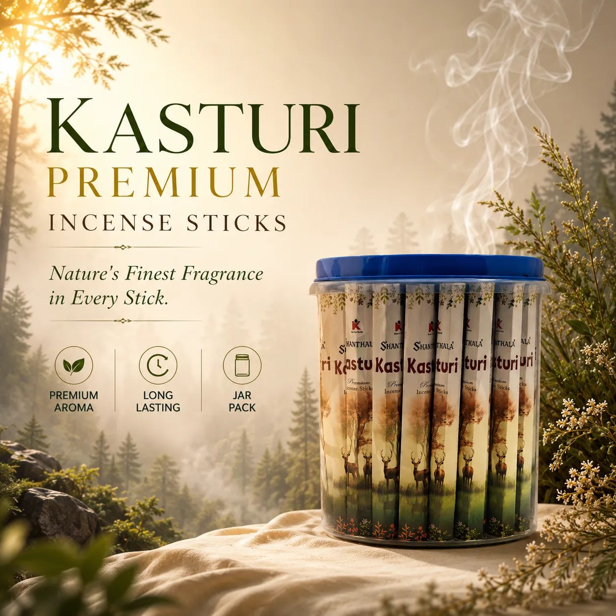 Shanthala Kasturi Premium Incense Sticks – Hexagon Jar Pack (5 Dozens) - Image 2
