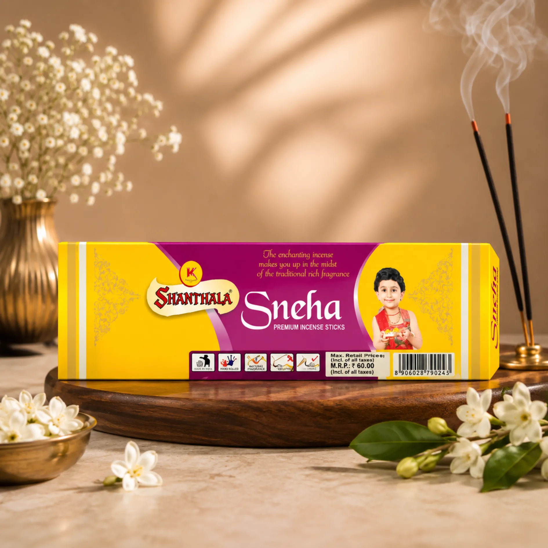 Shanthala Sneha Premium Incense Sticks – Premium Box Range (90g)