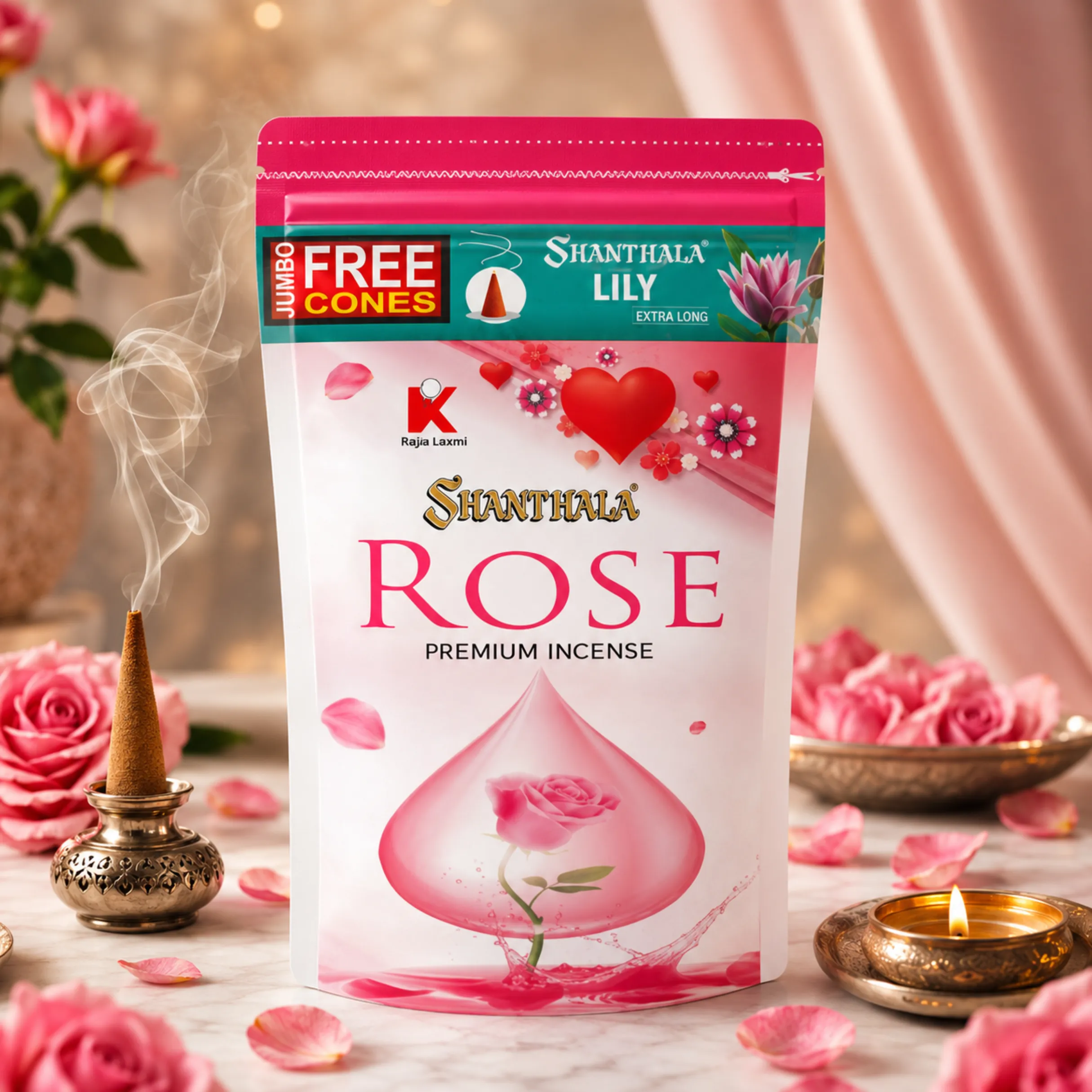 Shanthala Rose Premium Incense Sticks – Mega Zipper Range (250g)