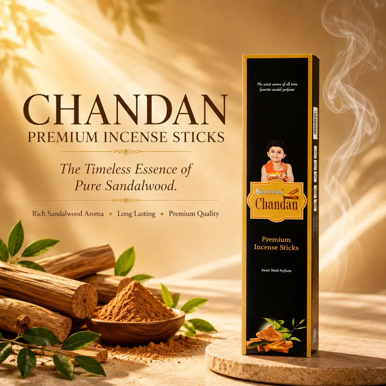 Shanthala Chandan Premium Boxes Range Small Pack Incense Sticks 16g - Image 2