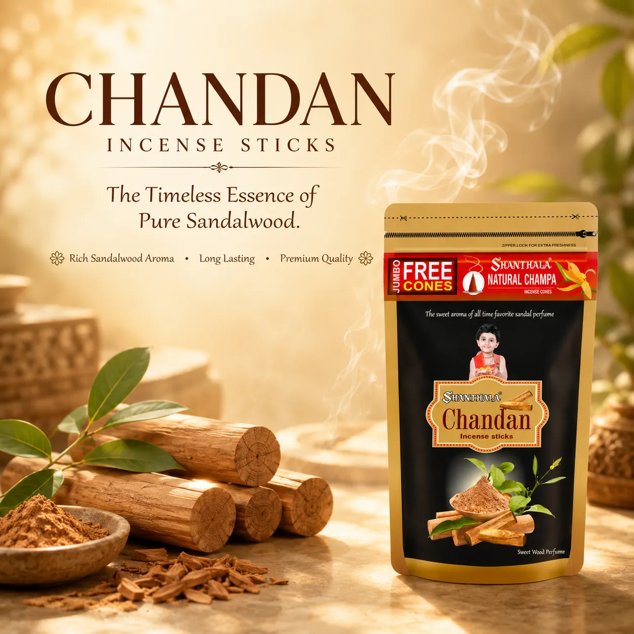 Shanthala Chandan Premium Incense Sticks 250g - Image 2