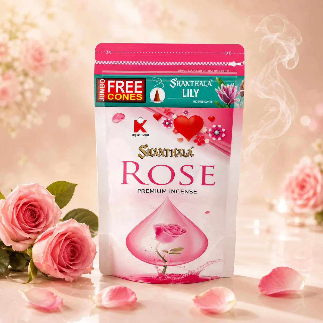 Shanthala Rose Premium Incense Sticks – Mega Zipper Range (250g) - Image 2