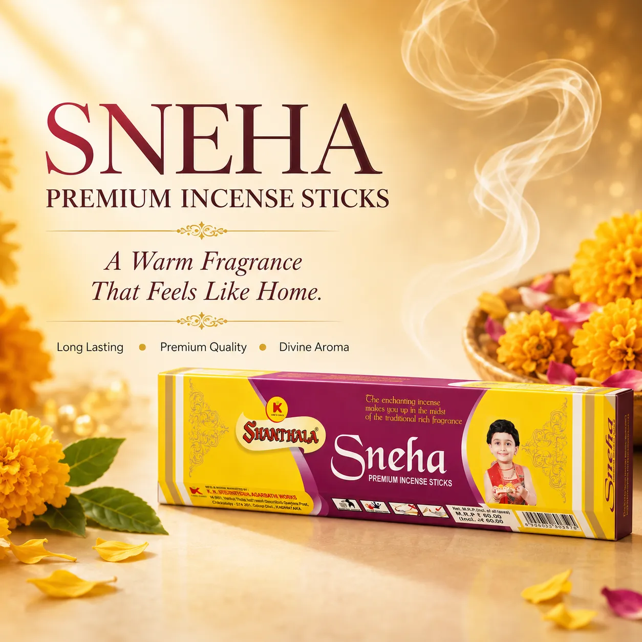 Shanthala Sneha Premium Boxes Range Small Pack Incense Sticks 16g - Image 2