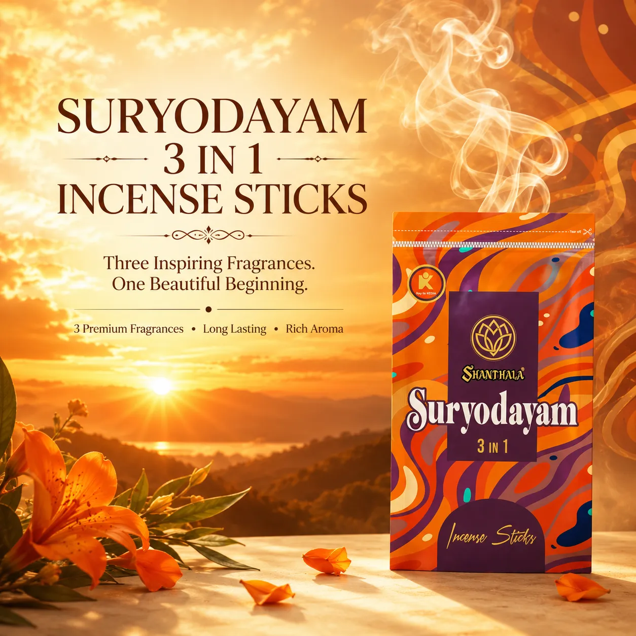 Shanthala Suryodayam 3 in 1 Economy Range Zipper Incense Sticks 375g - Image 2